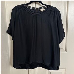 Isabel Marant Étoile Black 100% Silk Scalloped Short Sleeve Blouse - Size 2